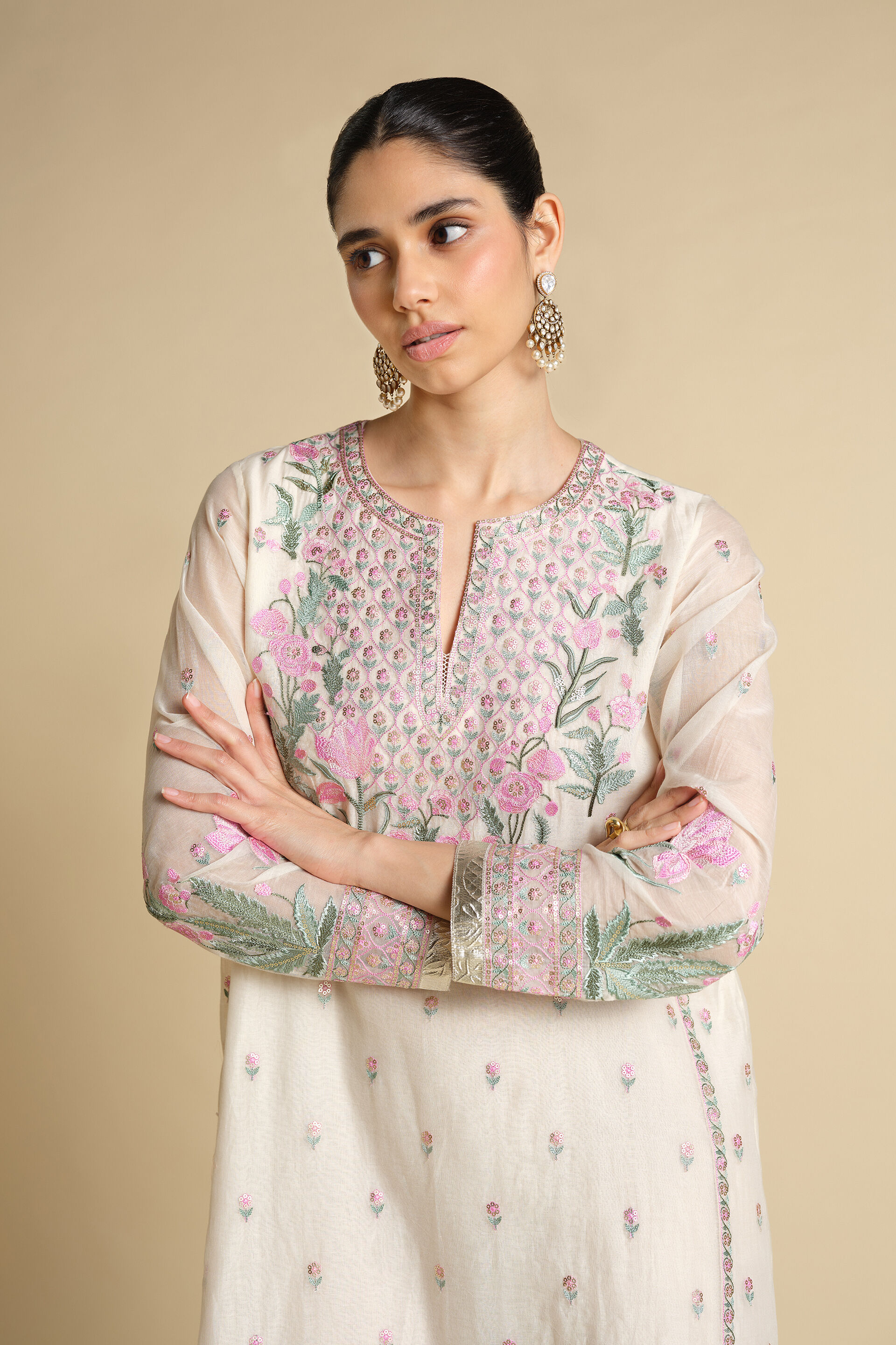 Libna Embroidered Mul Kaftan - White, Multi, image 4